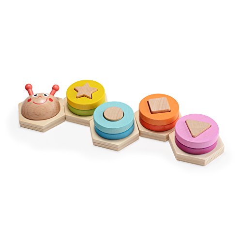 Wooka Wooden Geometric Sorting Puzzle, Stacking Toy for Toddlers, Learn Shapes and Colors