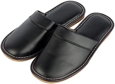 Haisum Men's Summer Leather Slippers, Spring Anti-Slip Resilient Closed Toe Sandals, for Indoor House