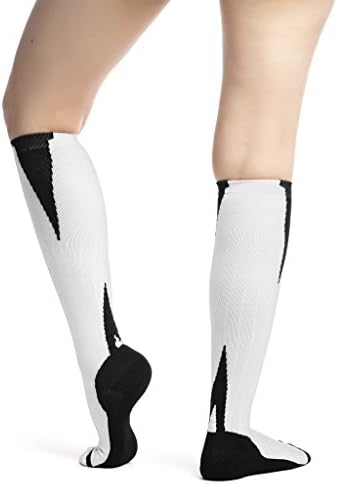 EvoMotion USA Made Compression Socks Men and Women 15-20 mmHg Moderate Graduated Pressure - Medical Grade Athletic Support and Sports Recovery - Shin Splints, Running, Travel, 1 Pair (XL, White)