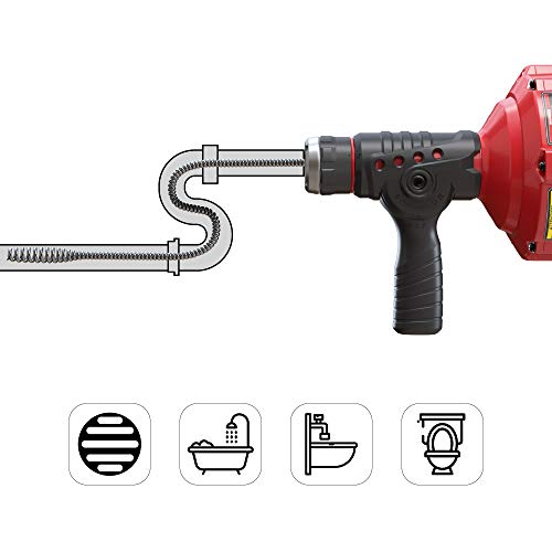 23 Ft. Corded Operated Snake Sink Clog Pipe Cleaner Plumbing, Power Auto Feed Tube CableHandheld Electric Drain Cleaner, Great Drain Cleaning Tool for Toilet, Sewer, Bathtub and Kitchen Sink, Populo