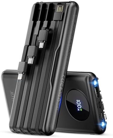 VEGER Portable Charger With Built In Cable, 10000mAh 22.5W Fast Charging USB C Battery Pack, 4 Outputs 3 Inputs Power Bank For IPhone 17/16/ 15/14 Series, IPad, Samsung, Android, Tablet, White(1 Pack - View #7