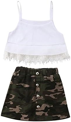 2Pcs Toddler Baby Girls Clothing Lace Tassels Strap Crop Top+Camouflage Skirt Dress Outfits Clothes