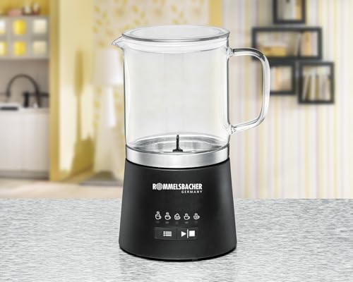 ROMMELSBACHER MS 625 Electric Milk Frother, 500 ml for Mixing, Glass Jug, 250 ml for Foaming, 5 Programmes, Hot & Cold Foam or Stir