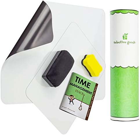 SELECTIVE GOODS PRIME MAGNETIC WHITE BOARD KITCHEN FRIDGE SHEETS – QUICK DRY ERASE – STAIN RESISTANT TECHNOLOGY –SIZES 17X11 and 11X9 – 2 WHITEBOARD ERASERS AND FREE VALUE EBOOK INCLUDED.
