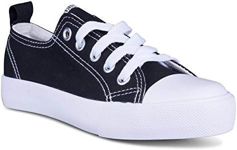 [SAV100-BLACK-7] Girls Canvas Sneakers - Black Tennis Shoes, Toddler Size 7