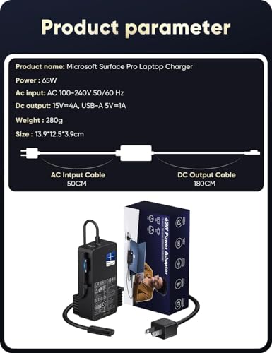 65W Surface Pro Charger,Microsoft Surface Charger for Surface Pro 3/4/5/6/7/7+/8/9/10/11, Surface Laptop 1/2/3/4/5/6/7, Surface Book 1/2/3, Surface Go, Surface LaptopGo, Surface Laptop Studio