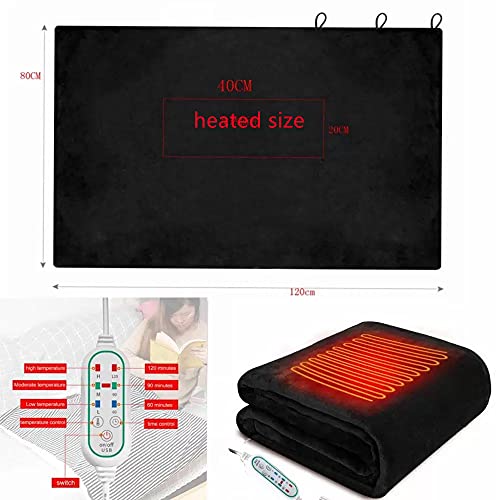 YGGKY USB Heated Shawl Electric Heated Blanket Plush Flannel Blanket with 3 Heat Level Setting for Car Office Home Travel - 120x80CM (Black)