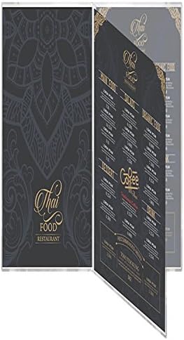12 Menu Covers • 5.5" Wide x 8.5" Tall • 100% USA-Made Commercial Quality • BookletStyle SideOpen 3 Pocket - 6 View. All Clear Vinyl ACV-61-5.5X8.5 See More: Type MenuCoverMan in Amazon Search.