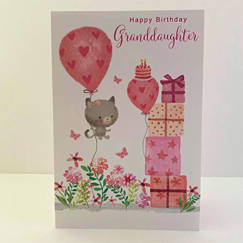 Nigel Quiney Granddaughter Happy Birthday Card - Cat & Balloon