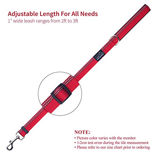 PETBABA Short Dog Leash, 3ft Adjustable Lead with Soft Padded Handle to Control Pet in Traffic, Reflective Safety at Night Walk, Suitable Training Your Pet in Red