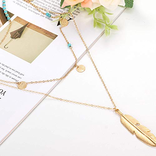 YADOCA-8-13-Pezzi-Collana-Donna-Multistrato-Moda-Sexy-Collanas-con-Stelline-Luna-Turchese-Piumaset-Collane-Donna-Girocollo-Ragazze-Argento-Oro