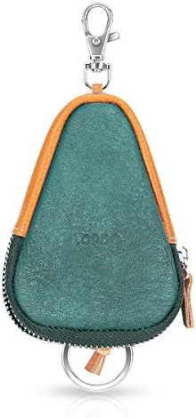 LOPOO Change Purse Genuine Leather Key Bag Money Bag Coin Purse Key Bag with Key Pendant and Zipper Pocket(Dark Green)