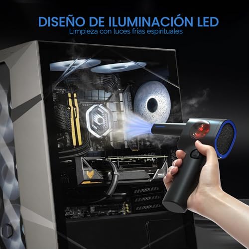 ATEngeus Electric Dust Blower, Electric Continuous Speed Compressed Air with Storage Box, Compressed Air Cleaning with LED, Air Blower for Car, PC, Home