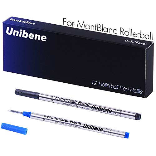 Unibene Montblanc Compatible Gel Ink Rollerball Refills 12 Pack, 0.5mm