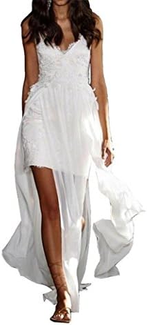 CCBubble High Low Beach Wedding Dress V Neck Backless Lace Bridal Dresses 2017Ivory-US12
