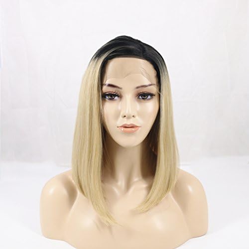 Zhangxiuzhu Wig 12inch BOB Black to Blonde Synthetic Hair Lace Front Wig For Women with 150%Density