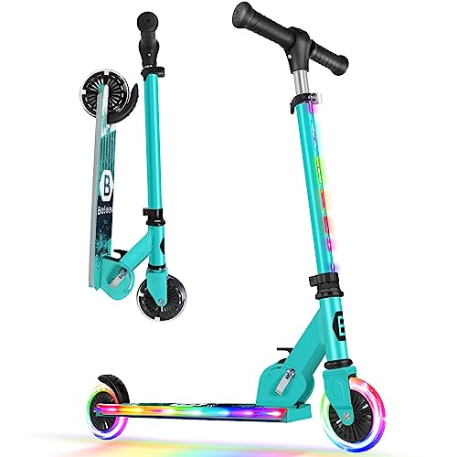BELEEV V2 Kids Scooter 3-12 Years Old, Folding Scooter with 2 LED Wheels, Stem, Deck, 3 Height Adjustable, Scooter for Girls and Boys, Scooter
