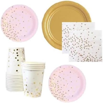 Pink Gold Party Supplies Disposable Paper Dinner Lunch Dessert Appetizer Plates Napkins & Cups