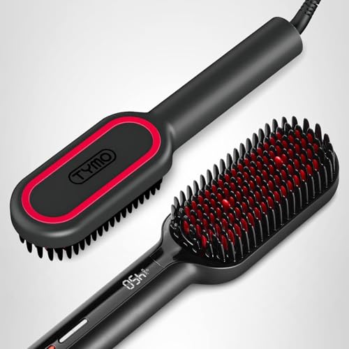 TYMO Ionic Hair Straightening Brush - TYMO Ionic Plus Professional Hair Straightener, Quick Styling, 16 Temperatures, 80-230°C, LCD Display, Double Voltage, Fast Heating, Anti-scald, Straightening Iron