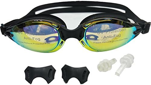 Ppysports Adult Swimming Goggles with Anti Fog, UV Protection, Interchangeable Nose Bridge, Clear Earplug - Suitable for Man and Women