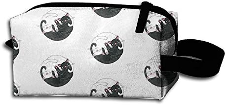 FLJM Unisex Cute Black Cat White Cat Yin And Yang 3D Printed Multifunction Portable Pouch Storage Travel Bag Cosmetic Bags Coin Purse