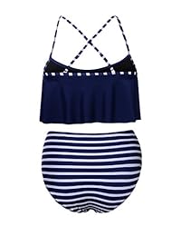 Trajes de baño para dama, cintura alta, a rayas, parte inferior del bikini (FBA)