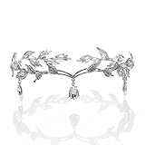 Remedios Rhinestone Leaf Wedding Crown Headband for Brides, Crystal Pendent Tiara Headband for Wedding Prom Birthday, Silver