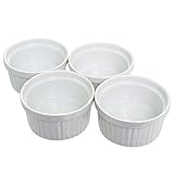 (Set of 4) 4 oz. Porcelain Ramekins, White, Bakeware, SoufflÃ Cups Dishes, Creme Brulee, Pudding, Custard Cups, Desserts, by California Home Goods