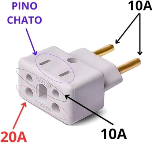 Kit 3 Adaptadores de Tomada Universal Bob Esponja Benjamin 10A/20A até 250V, Para 2 e 3 Pinos Grosso e Fino, Bivolt 110V/220V para Secadores, Chapinhas, Air Fryer, Eletrodomésticos e Eletrônicos