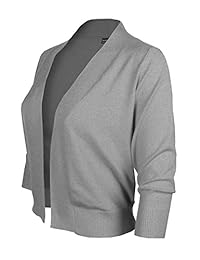 Design by Olivia Women's Classic Solid 3 4 Sleeve Open Front Cropped Cardigan [S-XL]