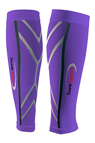 SureSport® Men's and Women's True Graduated Calf Compression Sleeves - 18-25 mmHg Medical Grade (X-Large, Purple) Great for Shin Splints - Ideal uses include Crossfit, Basketball, Running, Baseball, Walking, Cycling, Training and Travel - Increases Circulation - Help Speed Recovery