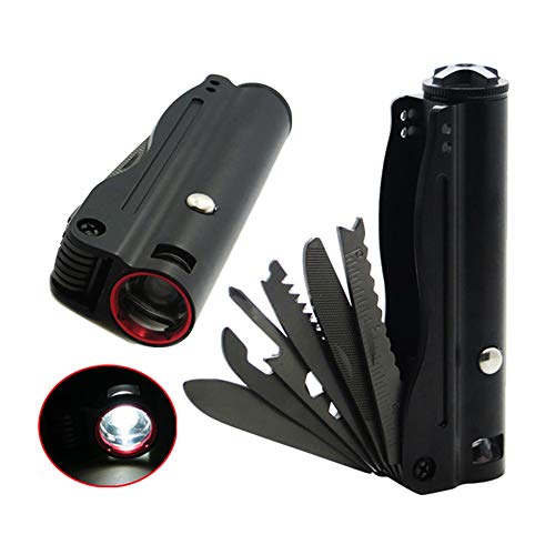 Best 12-in-1 Survival Tactical Military Folding Pocket Knife with LED Light, Seatbelt Cutter, Glass Breaker,Bottle Opener; Multi-Function Emergency Tool for Hiker, Hunter, Solid Reliable Multipurpose