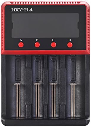 4 Bay Smart Rechargeable Battery Charger for 10440 14500 16340 17500 17650 17670 18350 18490 18500 18650 26650 22650 AA AAA C batteries with Car Adapter
