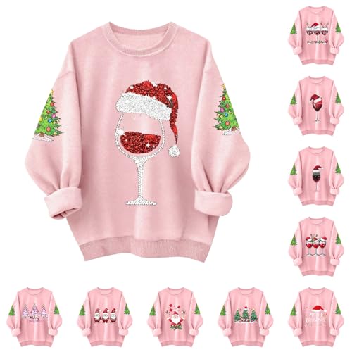 ugly christmas sweater women, Christmas Jumpers for Women Uk Glitter Xmas Printed Sweatshirt Long Sleeve Sweaters Winter Oversized Pullover Funny Graphic Tops Women's Fashion Clothing (2-Black, XL)