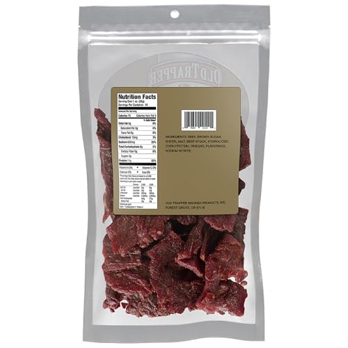 OLD TRAPPER BEEF JERKY, OLD-FASHIONED 10-OUNCE BAG, TENDER MEAT SNACKS FOR LUNCHES OR BETWEEN MEALS, 11 GRAMS OF PROTEIN, ZERO GRAMS OF FAT, AND 70 CALORIES PER OUNCE (PACK OF ONE)