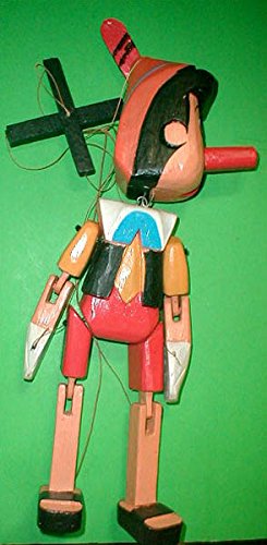 Pinocchio Marionette Puppet Hand Carved Wood Large size 16" Disney