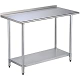 SUNCOO Commercial Stainless Steel Work Food Prep Table (48 in Long x 24 in Deep W/Backsplash)