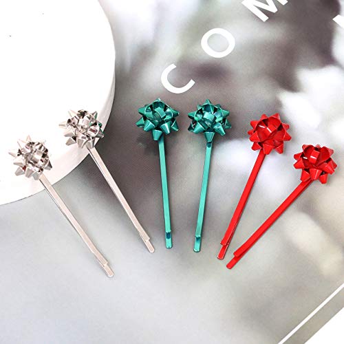 Christmas Gift Bow Hair Clip Hairpin Headdress Hair Bows Alligator Clips Cute Hair Accessories For women 3pairs (silver)