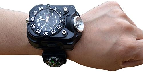 Fernor Tactical Watch Flashlight - LED Light Rechargeable Waterproof LED Flashlight Wrist Light Watch with Compass,Running Biking Mountain Climbing Camping Hiking Patrol Hunting