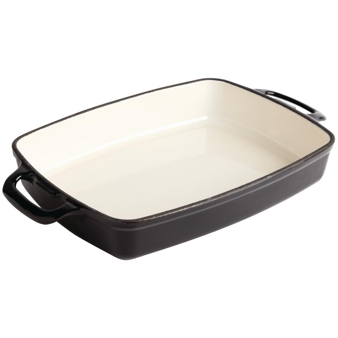 Vogue GH324 Rectangular Black Cast Iron Dish 2.8Ltr 55X390X235mm Baking Roasting
