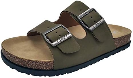 Women's 2-Strap Cork Footbed Slide Sandals Double Buckle Adjustable Flat Sandals