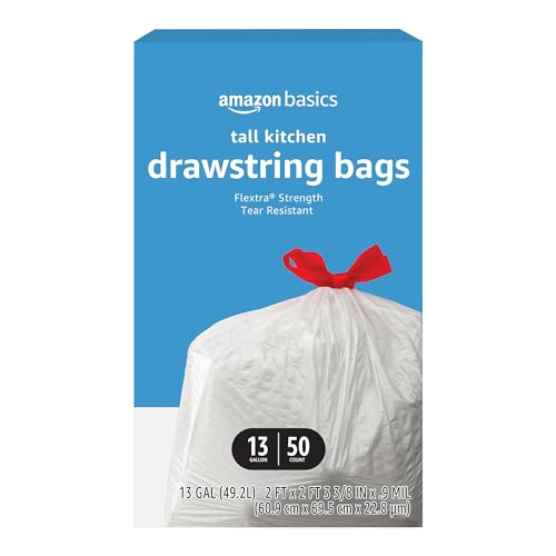 AmazonBasicsFlextra13加仑50只装防撕裂厨房垃圾袋