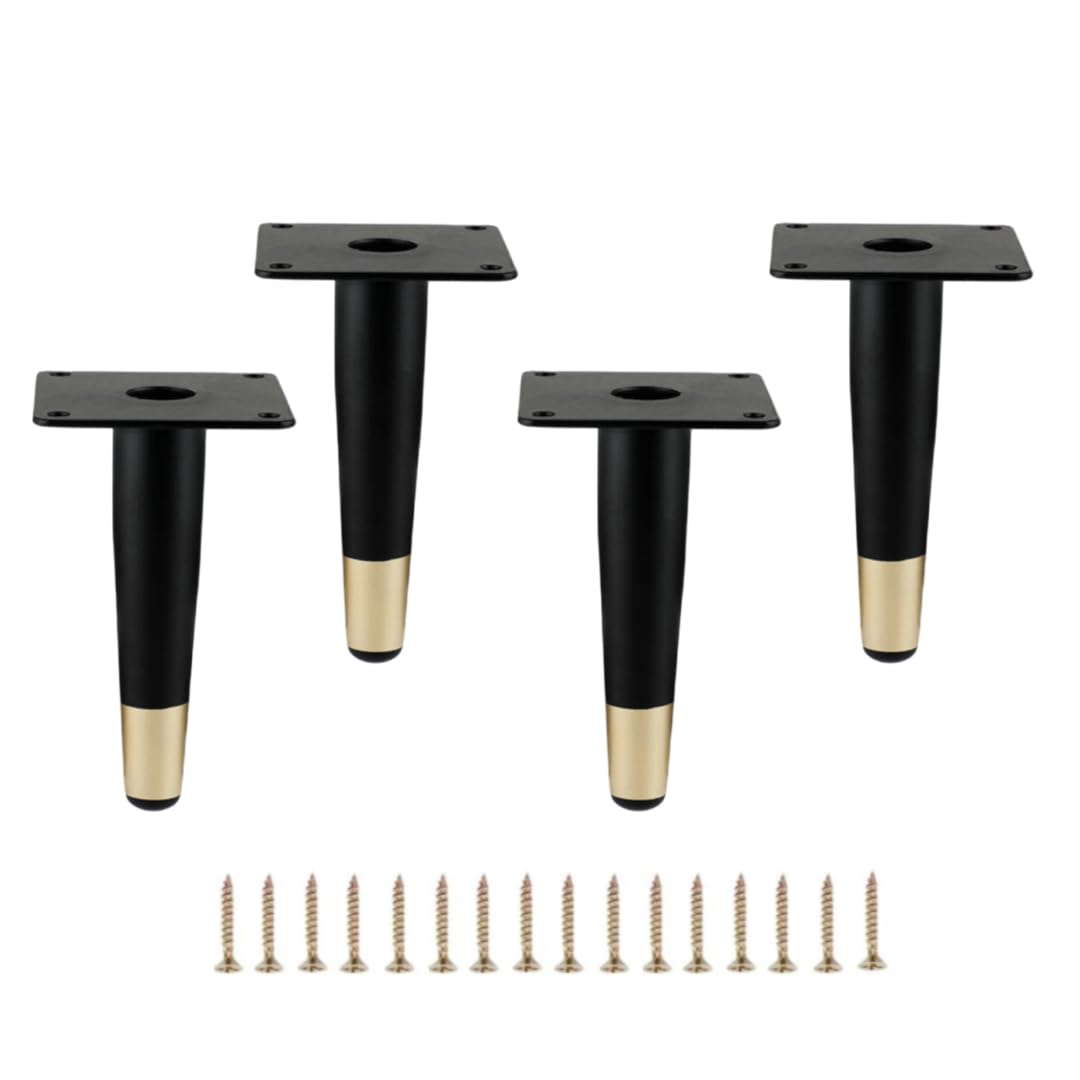 MEETOZ 4 inch / 10cm Furniture Legs Setm,4PCS Metal Cabinet Legs,With screws,with Rubber Floor Protectors, for Sofa, Legs for Dresser, TV Stand, End Table etc（Black gold）