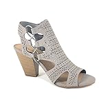 City Classified Open Toe Perforated Lace up Elastic Side Stacked Chunky Heel Sandal