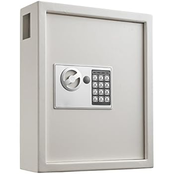 AdirOffice 40 Keys Cabinet with Digital Lock - Electronic Key Safe - Pin Code Keyless Storage Box for Keys - Secure Steel Lockbox - Scratch Resistant Powder Coated - Wall Anchor (White)
