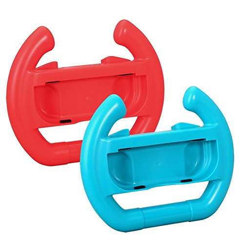 Switch Wheel, Proslife Dobe Joy Con Steering Wheel Grips for Switch Controller(2 Pack, Neon Red/Blue) - Thumbnail 3