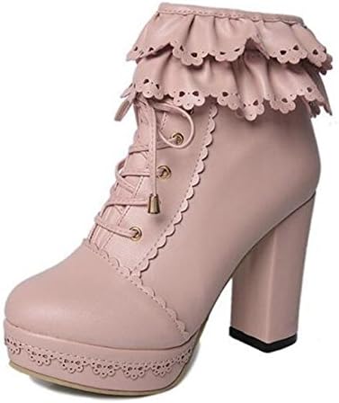 COVOYYAR Women's Lolita Platform Ankle Boots High Chunky Heel White Booties Bridal Shoes
