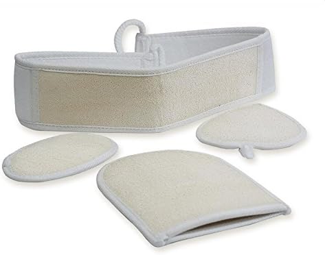 Exfoliating Body Loofah Complete Bath Set includes Back Scrubber, Mitt and Facial Buff Pads for a Natural, Luxurious Spa Experience by Bonte