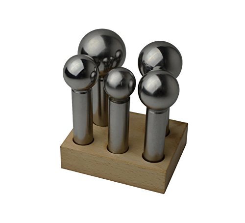 5 Piece Large Dapping Doming Punch Set w/ Wooden Stand - 28 mm to 45 mm Jewelry Making Repair Metal Forming Tool