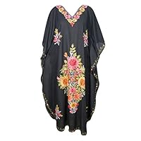 Mogul Womens Kashmiri Caftan Floral Embroidered Cover Up Kaftan Evening Maxi Dress